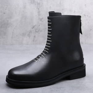 小众做旧缝线设计厚底增高切尔西靴男款英伦风工装复古休闲马丁靴