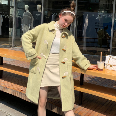 [3件8.5折161.4元,叠加优惠券]唐狮冬装新款仿毛呢外套女牛角扣大衣中长款外套宽松潮原宿风