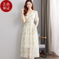 真丝连衣裙春夏2024新款高端轻奢减龄显瘦贵夫人裙桑蚕丝水墨印花裙