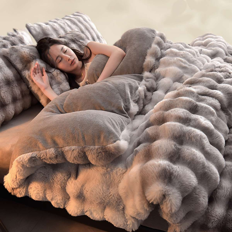 兔毛绒床上四件套牛奶绒加厚保暖珊瑚绒冬季床单被套罩三件套床品