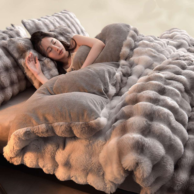 兔毛绒床上四件套牛奶绒加厚保暖珊瑚绒冬季床单被套罩三件套床品