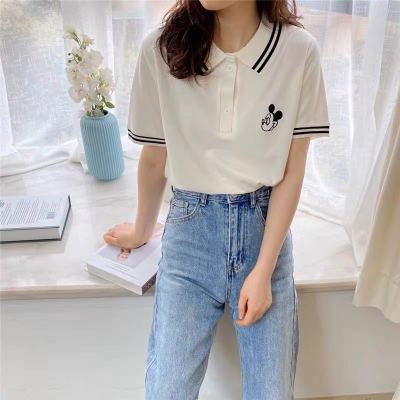 女装2021夏季刺绣米奇polo衫短袖T恤休闲港风上衣女士POLO衫名瑞德