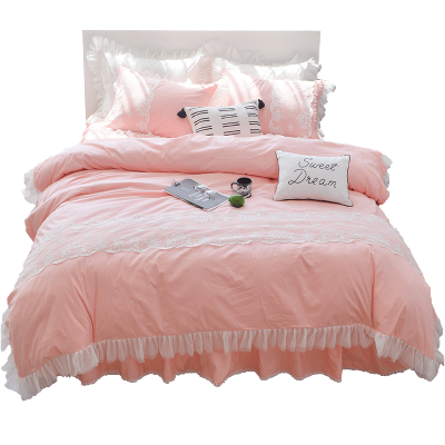 美帮汇韩式四件套床裙款 欧式全棉全棉公主风床罩裙式少女心带蕾丝花边