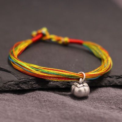 非遗手工编织银饰手串925纯银复古简约民族风饰品转运五彩绳手链送女朋友老婆情人节七夕生日礼物