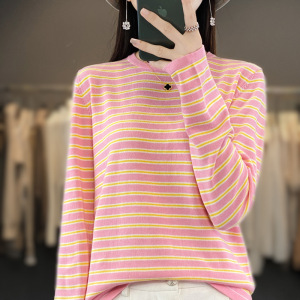 圆领棉线打底衫女外穿宽松针织衫女秋冬新款妈妈款显瘦毛衣女