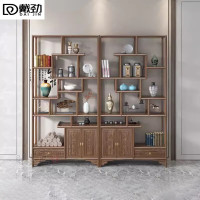 戴劲博古架多宝阁茶叶架子新中式客厅办公室隔断置物架 两门一斗博古架