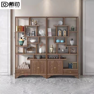 戴劲博古架多宝阁茶叶架子新中式客厅办公室隔断置物架 两门一斗博古架