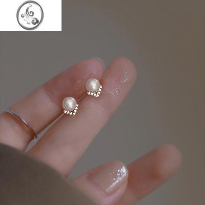 JiMis925银银珍珠耳钉女2023年新款潮耳环小众设计高级感个性简约耳饰