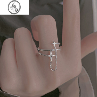 JiMi925银银链条流星双层戒指女小众设计感指环高级个性开口戒2023年