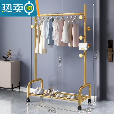 敬平晾衣架落地折叠家用晒衣架阳台卧室挂衣架子室内简易单杆式衣帽架 [60CM⭐25管粗]单层一体蘑菇7钩-金 大
