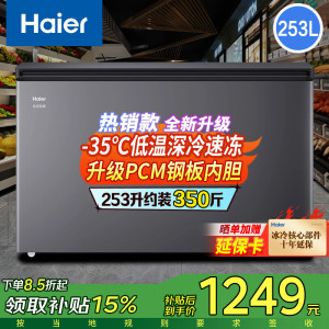 海尔(Haier)253升家用冰柜 冷柜小型 细胞级冷冻多重抑菌净味冷藏冷冻柜 一级能效 减霜80%节能冰柜 钣金面板