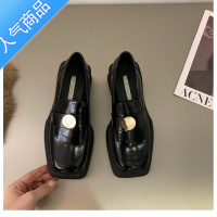 SUNTEK厚底黑色方头英伦风小皮鞋女鞋子2023年春季复古乐福鞋设计感单鞋