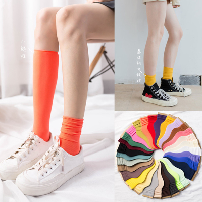 5双装-薄款天鹅绒堆堆袜女夏透气糖果色中长筒袜纯色小腿袜5双装（颜色随机）均码