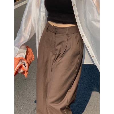 语娄咖棕色西装裤女2020秋季复古阔腿直筒宽松显瘦垂感百搭休闲长裤子2021西裤