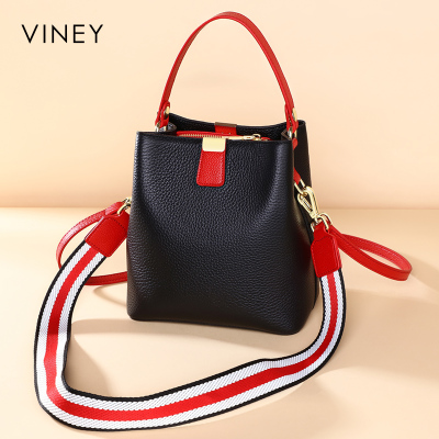 Viney真皮水桶包女包包新款2019潮2020百搭ins手提包单肩斜挎包女黑色
