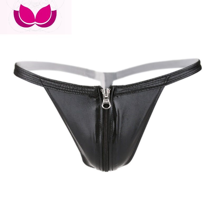 七斓性感情侣内裤金属机车皮个性拉链t裤狂野优化情趣三角裤男女