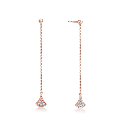 GZUAN古钻珠宝触动18K金扇形小裙子时尚女士耳钉耳饰E1820约0.96克