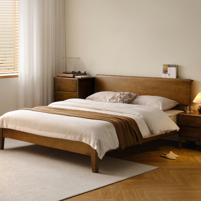 全友家居枕山实木床简约现代卧室全实木床可调节床屏双人床