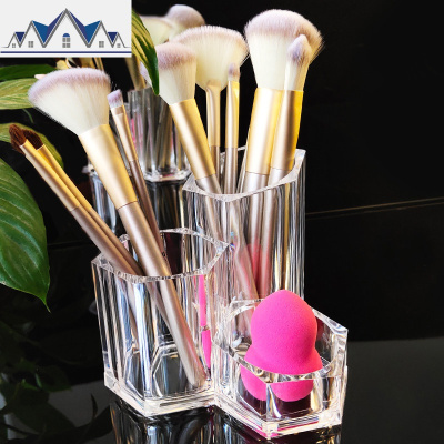 透明亚克力化妆刷桶口红美妆蛋化妆品收纳盒梳妆台桌面眉笔粉刷筒 三维工匠