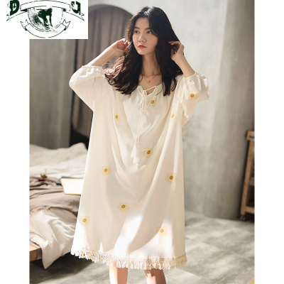 HLCOMAN新款可外穿睡裙女春秋季棉家居服秋冬夏薄款中裙甜美可爱睡衣女睡裙