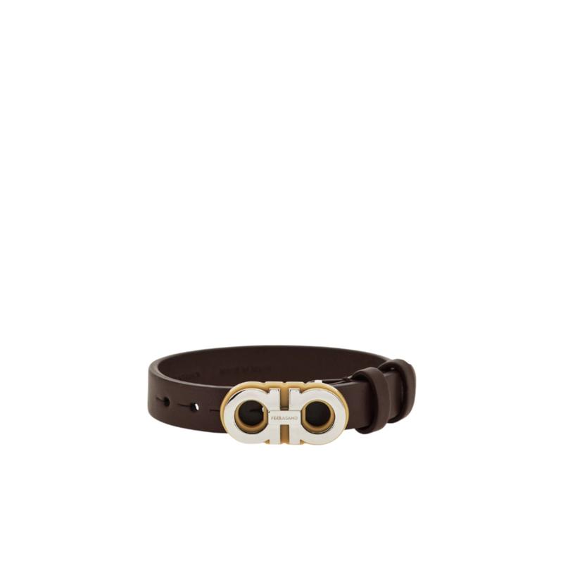 Salvatore Ferragamo小牛皮手环可调节复古黄铜装饰男款饰品