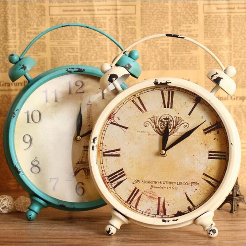 欧式田园复古铁艺座钟 时尚静音客厅钟新款 白色