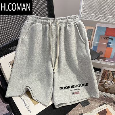 HLCOMAN2025新款美式潮牌灰色运动短裤男夏季宽松休闲五分裤青少年中裤子