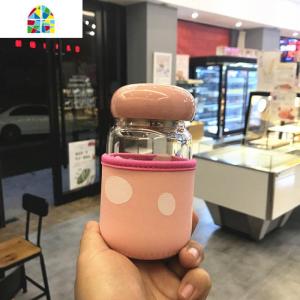 创意蘑菇玻璃杯 便携带盖过滤茶漏带杯套茶杯 学生情侣男女水杯 FENGHOU