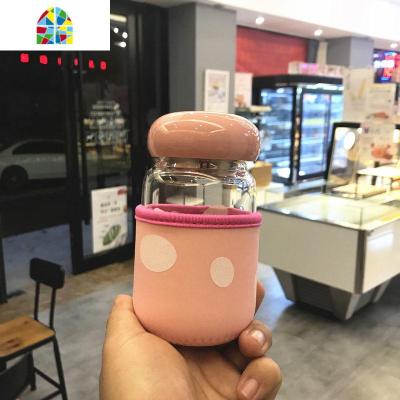 创意蘑菇玻璃杯 便携带盖过滤茶漏带杯套茶杯 学生情侣男女水杯 FENGHOU
