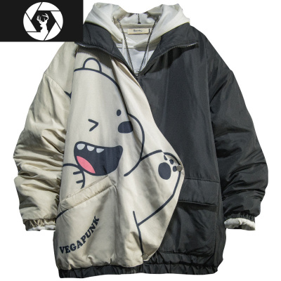 HongZun日系潮牌冬季新款青少年棉袄小熊拼接棉衣男韩版潮流帅气棉服外套棉衣