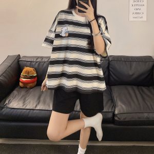 棉质睡衣女夏季短袖短裤薄款家居服韩版可爱卡通休闲款可外穿套装