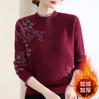 妈妈冬装加绒加厚毛衣半高领内搭保暖上衣中老年女秋冬针织打底衫