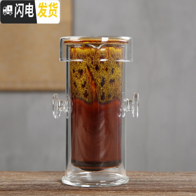 三维工匠功夫茶具零配青花瓷紫砂茶杯茶漏茶宠公道杯茶海陶瓷功夫茶杯6个 窑变黄双耳玻璃壶