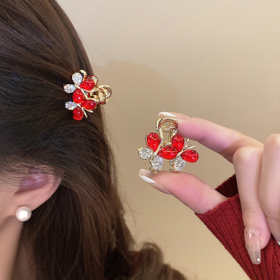 新年红蝴蝶发夹女新款创意小抓夹刘海碎发夹子顶夹小号鲨鱼夹头饰送女朋友老婆情人节七夕生日礼物