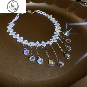 JiMi水晶流苏项链女春夏夸张气质锁骨链轻奢小众设计高级感独特毛衣链 白色