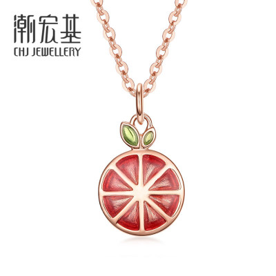 潮宏基 柚稚橙熟 18k金吊坠不含项链彩金项坠水果串珠西柚橙子女 fq