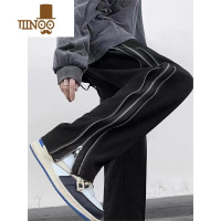 YANXU欧美炸街oversize高街潮牌ins设计感双拉链休闲直筒拖地阔腿裤男