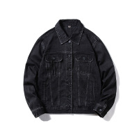 |年春季日系潮流牛仔外套宽松大码胖子高级感夹克黑色