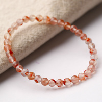 天然冰飘南红玛瑙手链女半宝石水晶甜美手串唯美精致小颗4.5毫米送女朋友老婆情人节七夕生日礼物