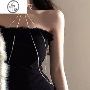 JiMi小香风镶钻挂脖长款流苏身体链项链水钻链条全身腰链配饰性感胸链 主图款身体链