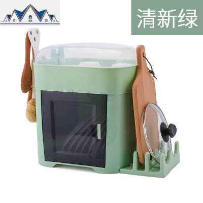 碗筷收纳盒放碗沥带盖厨房家用收纳架沥水架落地多功能经济型碗柜 三维工匠