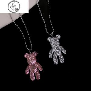 [银+粉]ins卡通蹦迪土酷泫雅暴力熊亚克力亮片少女透明果冻项链 JiMi 【银小熊+粉小熊】两件