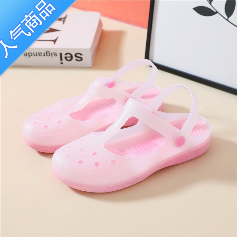 SUNTEK新款护士洞洞鞋女士包头软底凉鞋夏季防滑果冻沙滩外穿拖鞋水晶鞋