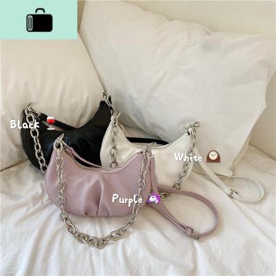 包包女2020新款潮ins法棍包粗链条黑色腋下包斜跨新月褶皱单肩包NEW LAKE女士单肩包