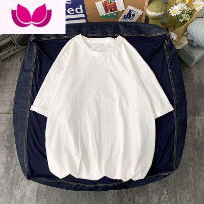 七斓纯色短袖T恤男士2023夏季港风宽松半袖上衣ins潮牌休闲体恤衫