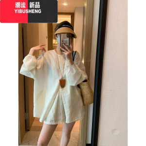 YIBUSHENG法式褶皱收腰镂空无袖连衣裙 米白色 均码