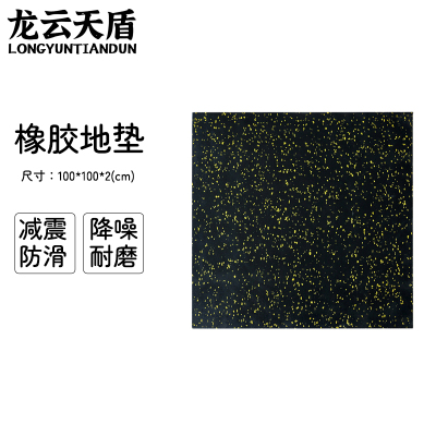 龙云天盾健身房地垫运动地胶垫室内减震防滑健身地垫环保隔音橡胶地垫100*100*2CM 黑黄