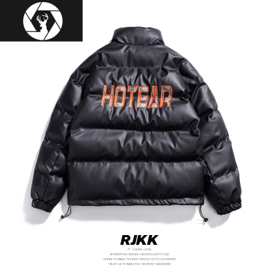 HongZunRJKK皮衣棉服男潮牌简约亮面冬季新款加绒加厚酷帅上衣外套男w皮衣