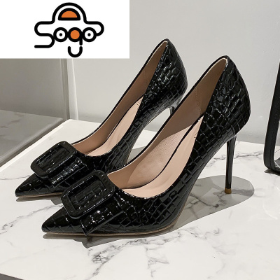 七色王国秋季高跟鞋女2020年新款百搭尖头设计感蓝色蝴蝶结小单鞋少女细跟休闲鞋