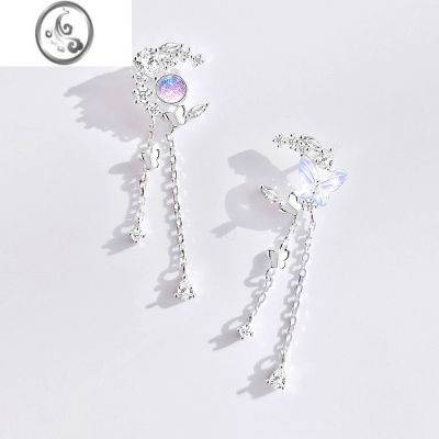 JiMi耳环女小众设计感高级2023年新款潮银银蝴蝶耳钉耳夹无耳洞耳饰